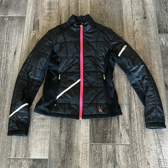 Spyder women’s size small, lightweight jacket, black with pink accent like new - Picture 1 of 8